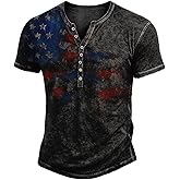 lozhacloo Mens Printing Graphic Henley Shirts Vintage Short Sleeve Tee Shirts Casual Button Down Washed T-Shirts for Men Black Medium