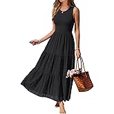 popvil Women Summer Maxi Dress 2026 Spring Sleeveless Elegant Classy Cotton Long Dress Flowy A-Line Crew Neck Dress