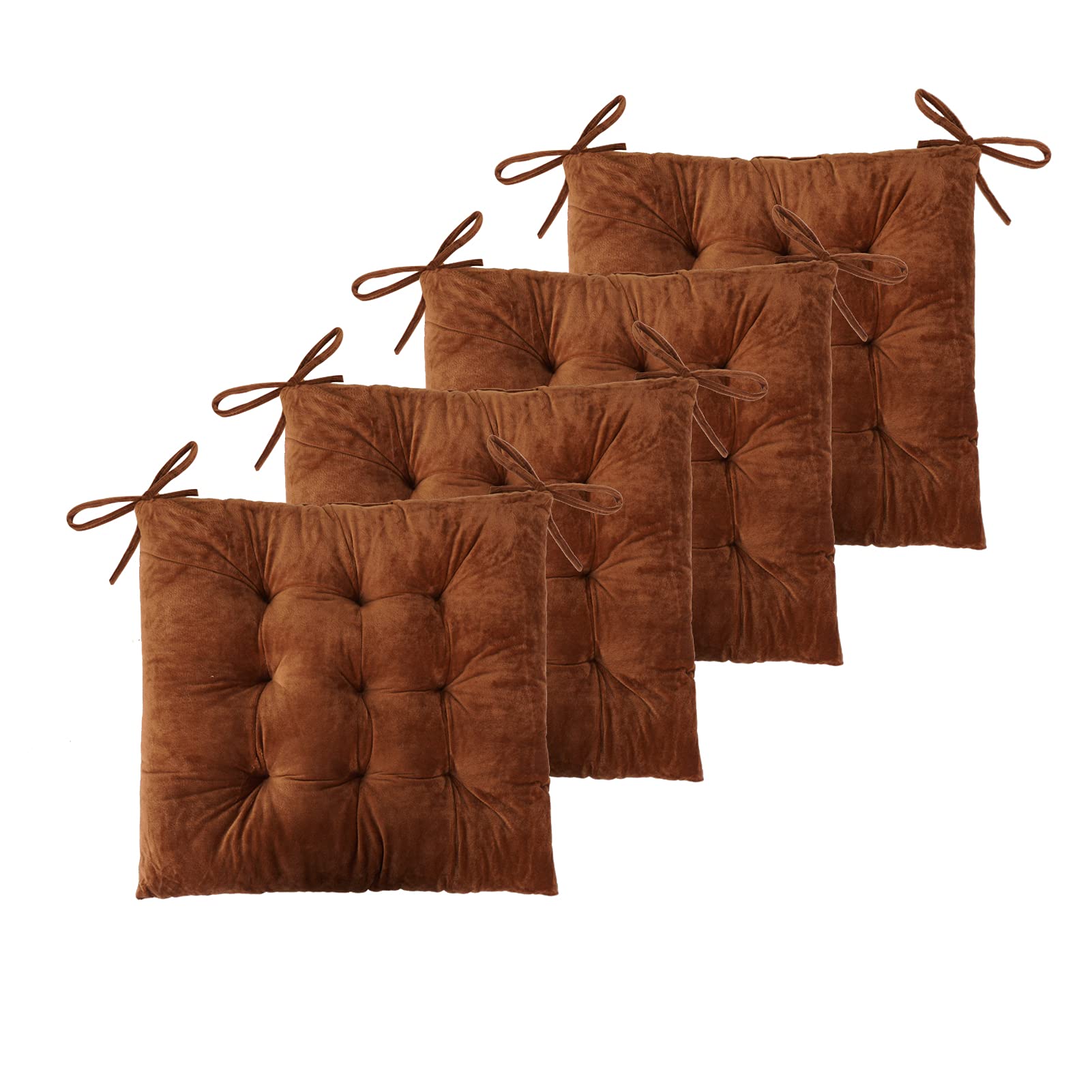 Photo 1 of ELFJOY Set of 4 Square Chair Pads Indoor Seat Cushions Pillows with Ties Thick Soft Seat Cushion for Kitchen Dining Office Chair (18", Coffee)