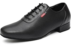 GYUBL Men's Latin Dance Shoes Black Breathable Lace-up Ballroom Salsa Tango Waltz Character Dancing Shoes with Low Heel