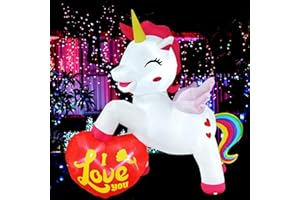 5FT Valentine's Day Inflatables, Raymall Blow Up Love Heart Unicorn Inflatables with LED Light Valentine Supplies Outdoor Indoor Decoration Lovers Selfie Backdrop for Patio Lawn Yard Wedding Decor