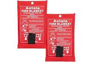Aotala Fire Blankets Emergency for Home and Kitchen Emergency Fire Blanket for Home Fire Extinguisher Blanket Fireproof Blanket for Camping, Grill, BBQ, Picnic, Fireplace, Office (2Pack)