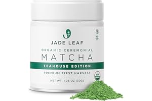 Jade Leaf Matcha Organic Premium Ceremonial Grade Matcha Green Tea Powder - Japanese - Culinary, Ingredient, Ceremonial Barista Teahouse, Latte, Collagen, 1.06 Ounce (Pack of 1), Ceremonial Teahouse Tin