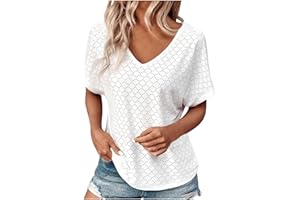 PBNBP Summer Tops for Women 2024 Breathable Eyelets Blouses Dressy Casual V Neck Shirts Short Sleeve Soft Textured Tunic Tops