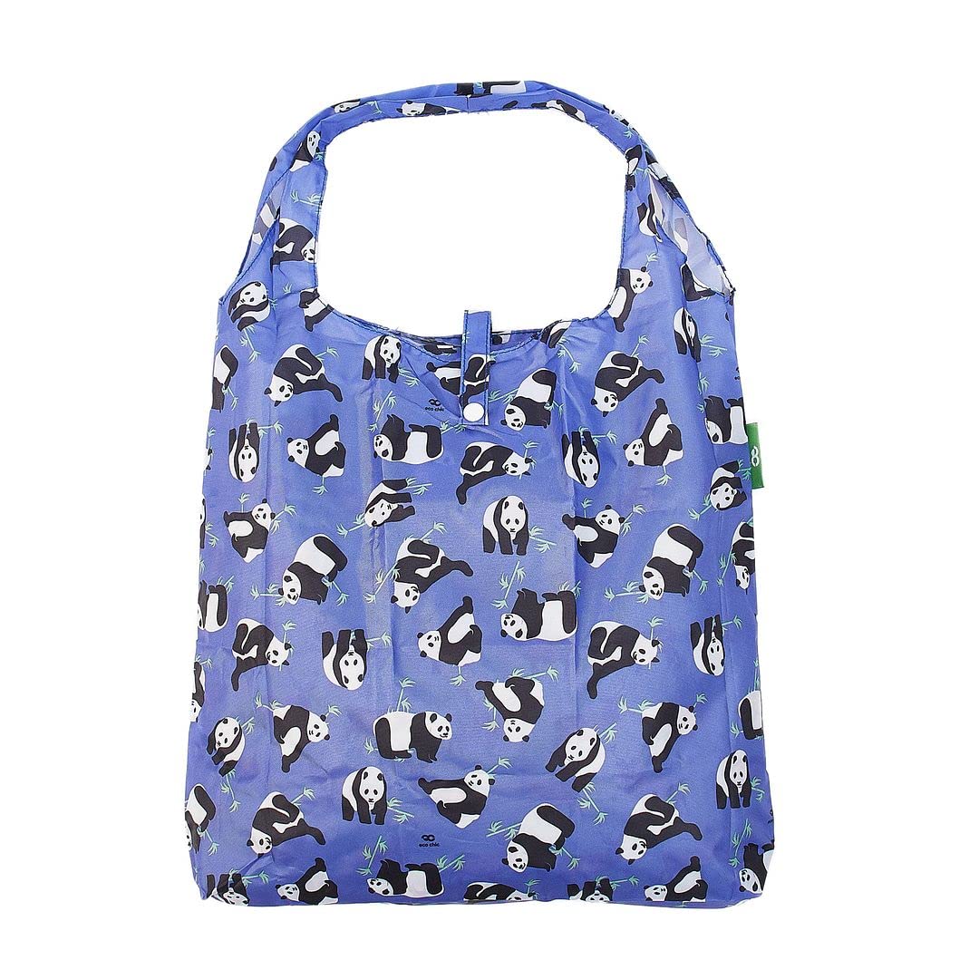 ECO CHIC Lightweight Foldable Reusable Shopping Bag Water Resistant Tote Bag (Pandas Blue) — image 1