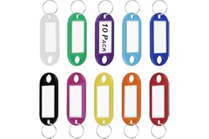 LHOCM Key Tags, Key Labels, 10 Pack Plastic Key Tags with Ring and Label Window, Key Chain ID Tags/Identifiers for Name, Luggage, Bags, Backpack, 10 Colors