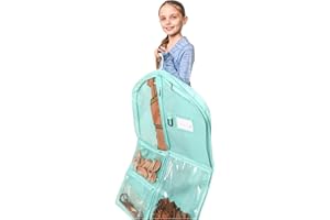 Waterproof Hanging Garment Bag 40 inch Clothes Bag with Gusset, 5 Pockets & Side Zip for Dance Costumes, Sports, Skating, Theatre, Beauty Pageants, Cheer & More by Kendall Country, Sea Foam Green