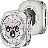 Amizee Rugged Case Compatible with Samsung Galaxy Watch Ultra (2025/2024) 47mm with Back Cover, Metal Bumper Ultra Thin Shockproof Protective Cover for Galaxy Watch 7/8 Ultra, Silver/White