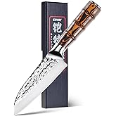 5.5" Santoku Knife, Pro Chefs Kitchen Knives, HC Stainless Steel, Hammered Ultra Sharp Blade, Bamboo Shape Handle Cooking Cutlery 2025 Gifts for Home & Restaurant