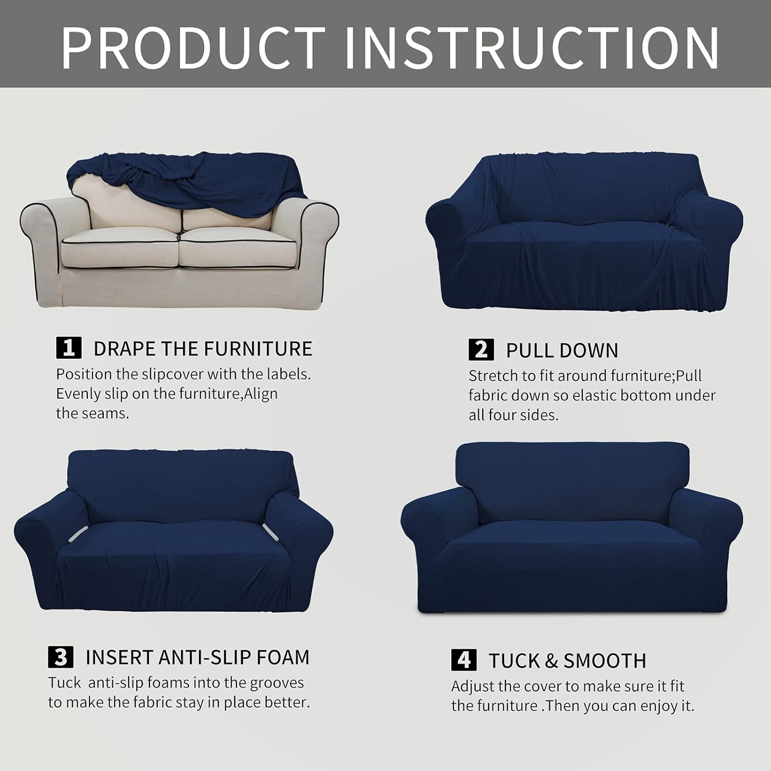 Easy-Going Stretch Loveseat Slipcover 1-Piece Sofa Cover Furniture Protector Couch Soft with Elastic Bottom for Kids Polyester Spandex Jacquard Fabric Small Checks(Loveseat, Navy): Kitchen & Dining