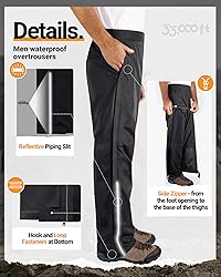 33,000ft Men's Rain Pants Full Zip Waterproof Pants