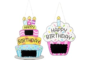 L1rabe Happy Birthday Wooden Door Decor 2Pcs Colorful Happy Birthday Personalized Name Hanging Welcome Door Hanger Sign Cake Design Wood Sign Hanging Ornament for Kids Students Back to School Gifts