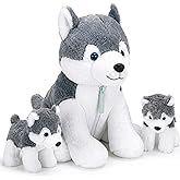 Snug A Babies Husky Stuffed Animals with Babies Inside - 16" Mommy and Two 6" Baby Dog Plush for Imaginative Play - Soft Cuddly Companion for Kids - Stuffed Animals for Girls Ages 3 to 8 Years