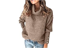 High Neck Sweaters for Women Long Sleeve Fall Casual Knit Pullover Tops Slouchy Turtleneck Knit Sweater Jumper