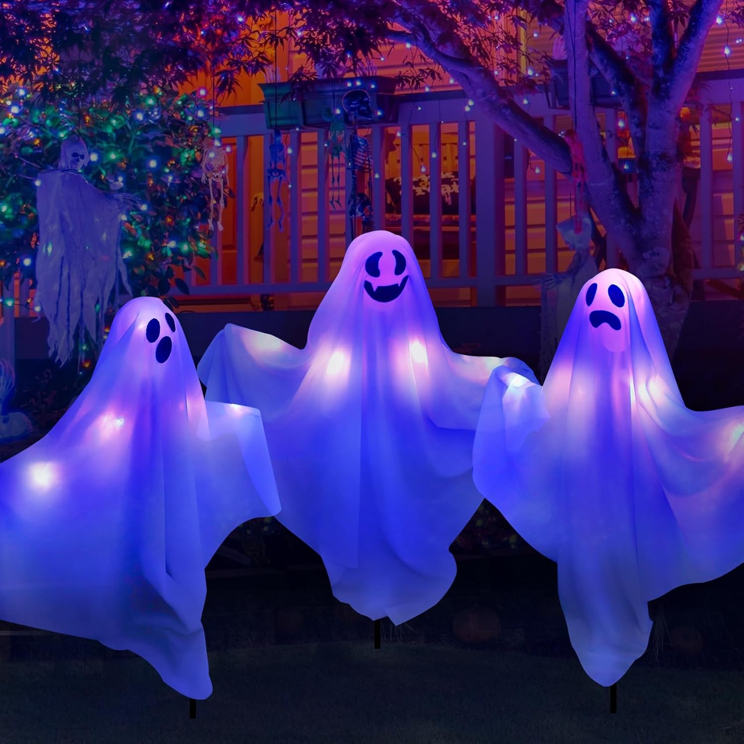 Decorative Garden Stakes - 3 Pack Halloween Outdoor Decorations Ghost Stake Lights, 22