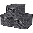 Curver Style Set of 3 Baskets with Lids, Size S, 7 L, Anthracite
