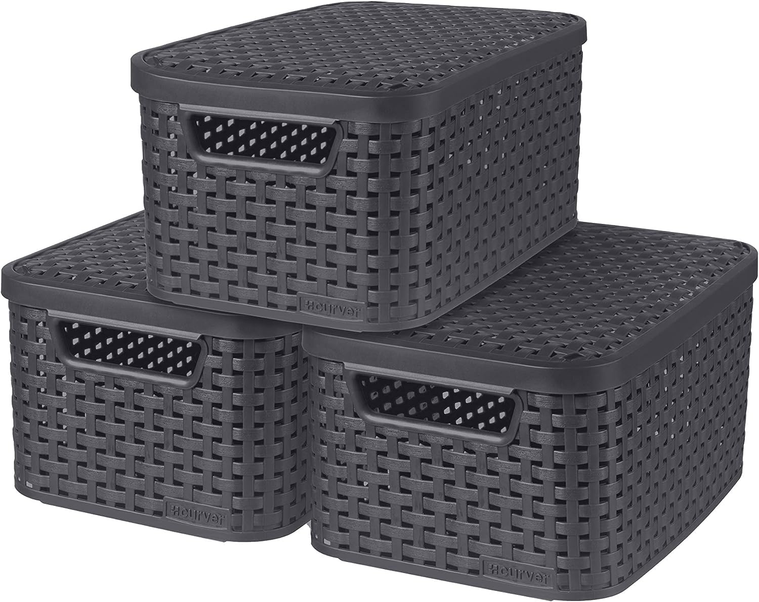 CURVER Style Set of 3 Baskets with Lid, Size S, 7 L, Anthracite