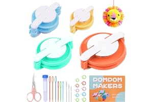 FTEVEN 27Pcs Pom Pom Maker, 4 Size Pompom Maker Kit for Fluff Ball Weave, Crochet Knitting with Scissor and Instruction for Adult DIY Decoration Yarn Knitting Project