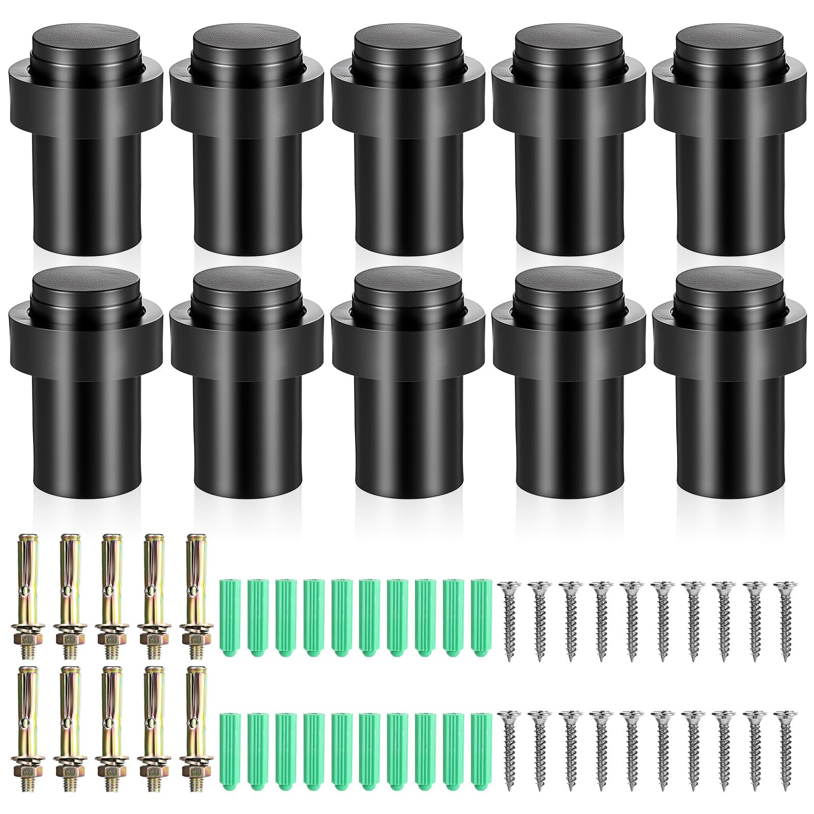 Photo 1 of 10 Pack Floor Door Stopper Black Cylindrical Door Stops 2.4'' Stainless Steel Floor Mounted Doorstops with Rubber Bumper Modern Decorative Doorstopper Wall Protector for Bottom or Top of Doors