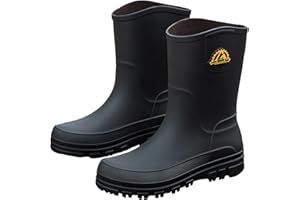 IQAXC Waterproof Garden Rain Boots for Men Breathable Lightweight Mid Calf Deck Fishing Outdoor Slip Resistant Shoes