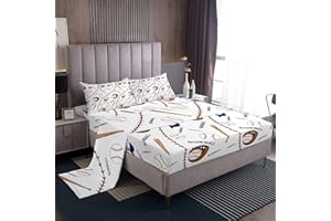 Feelyou Sports Baseball Bed Sheet Set Baseball Bat and Gloves Hat Decor Bedding Sheets for Kids Boys Fun Sports Bedding Fitted Sheet Ball Competition Games Bed Cover Room 4Pcs Full Size