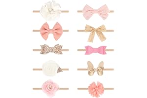 BQUBO Baby Girl Headbands with Bows Nylon Hairbands Handmade Hair Accessories for Newborn Infant Toddlers 10 Pack