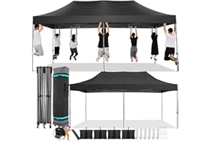 COBIZI 10x20 Pop Up Canopy Without Sidewall,Heavy Duty Canopy UPF 50+ All Season Wind Waterproof Commercial Outdoor Wedding Party Tents for Parties Canopy Gazebo with Roller Bag(10 x 20 ft Black)
