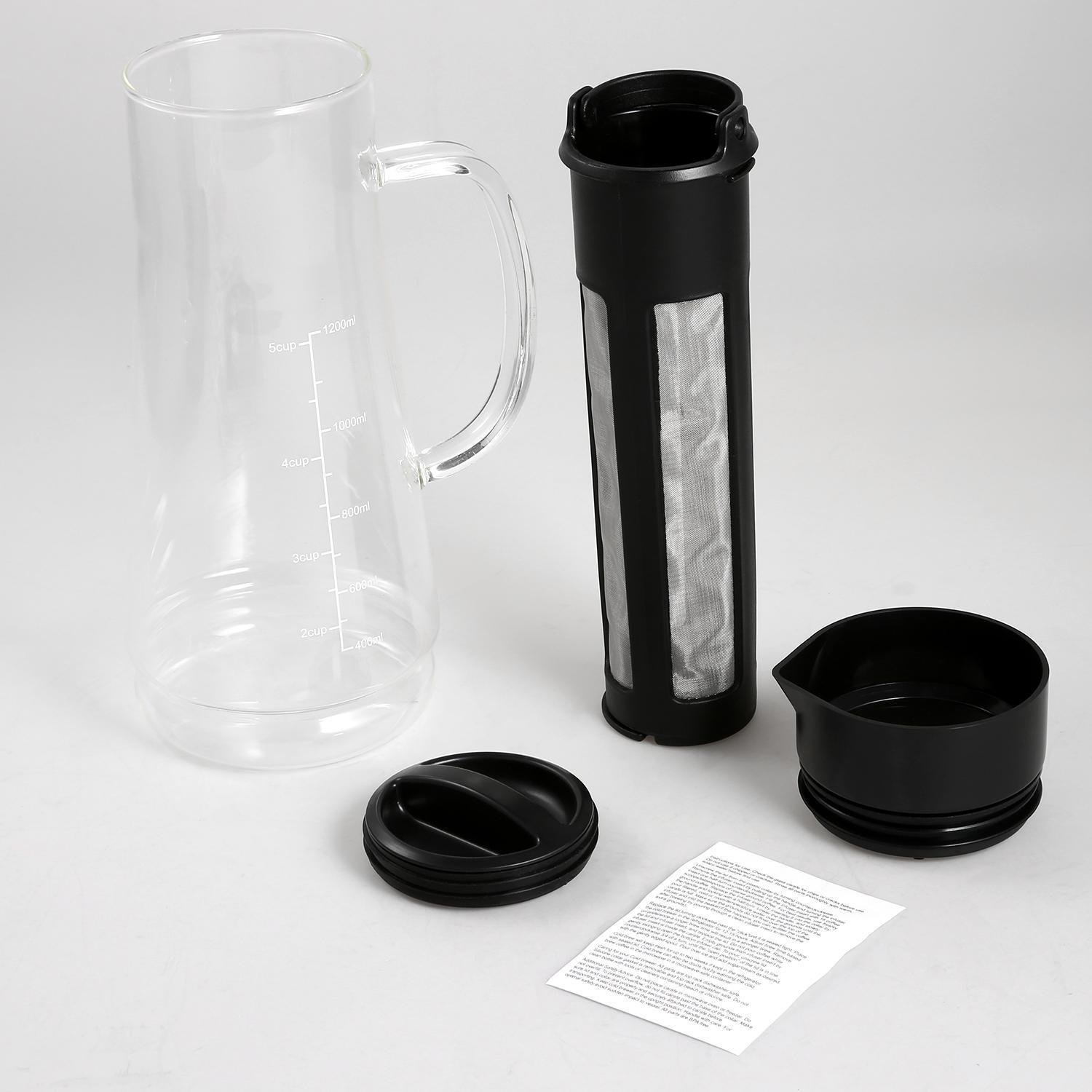 Benlet Airtight Cold Brew Iced Tea Coffee Maker, Borosilicate Glass with Removable Stainless Steel Filter,1.2L/41oz