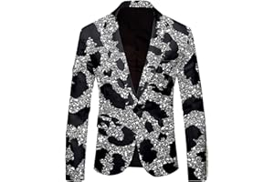 Mens Sequin Blazer Tuxedo One Button Tuxedo Suit Coat Shiny Holiday New Years Ever Jackets, White, 3X-Large