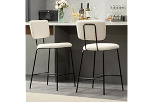 BACYION Barstools Set of 2 Counter Height Bar Stools : Modern White Upholstered Boucle Fabric Bar Stool for Kitchen Bistro Pub Armless Bar Chair with Metal Base for Dining Room Counter Island