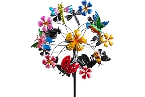 Senflame Double Blade Hummingbird Swivel Wind Spinners, Outdoor Garden Spinners 39inch Garden Stakes Decor, Metal Pinwheels for Yard and Lawn