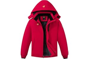 SATANKUD Boys Waterproof Ski Snow Jacket Winter Fleece Lined Warm Coat Hooded Windproof Kids Outerwear