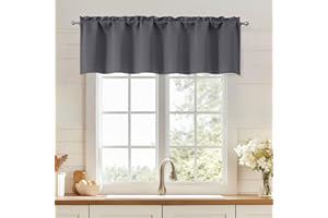 OWENIE Charcoal Grey Valances for Windows, Small Blackout Curtains for Kitchen Bedroom Living Room, Rod Pocket Privacy Modern Solid Short Window Treatment Valance Bathroom Panels, 60" Wx14 L,1 Piece
