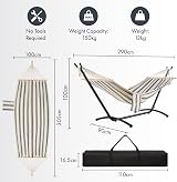 VonHaus Hammock with Stand Freestanding 1 Person Polycotton Blue White view 9
