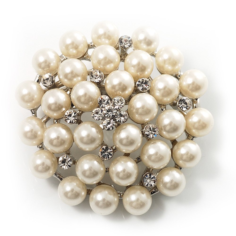 Snow White Simulated Glass Pearl Corsage Brooch