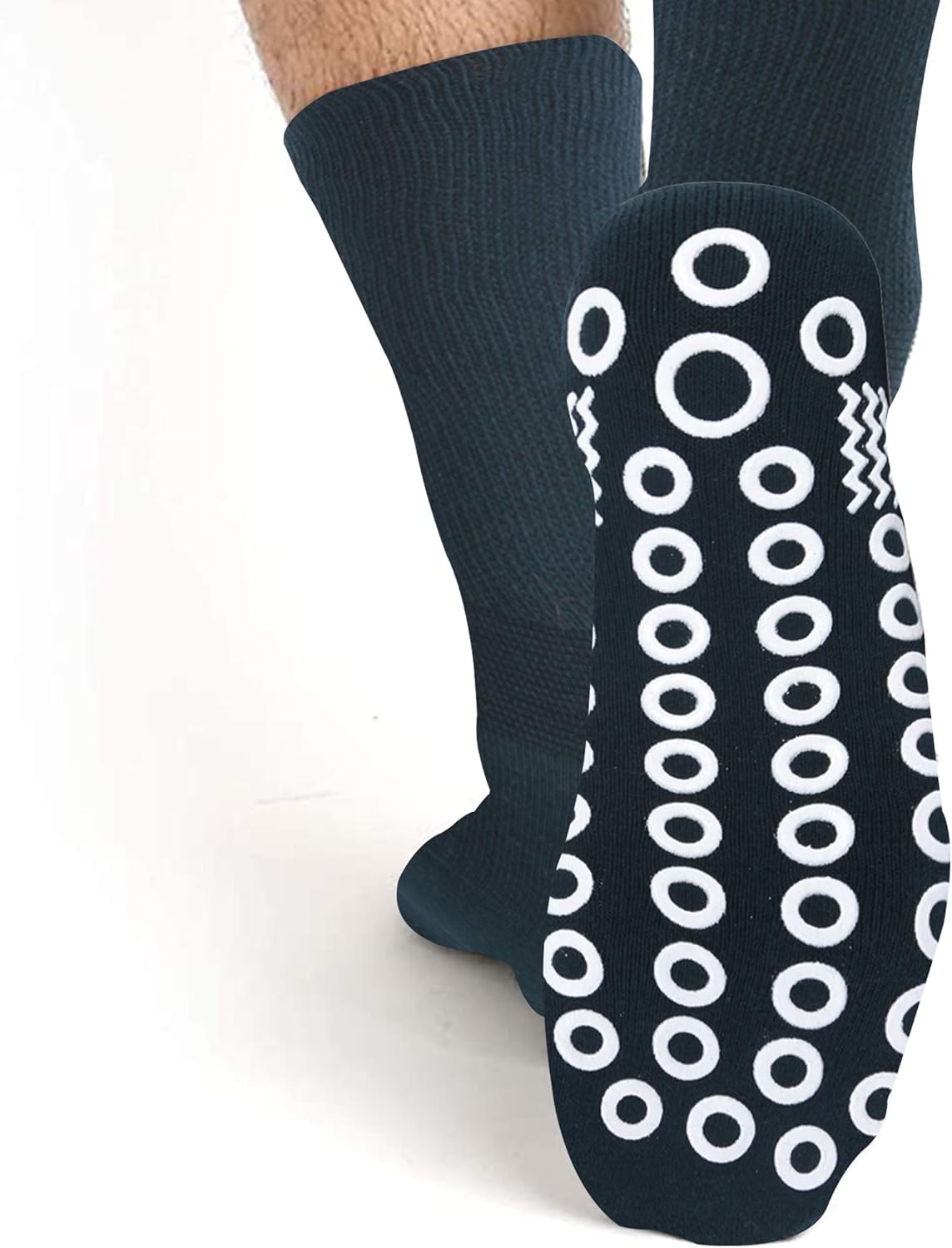 Non-Skid Diabetic Crew Socks, JSPA Non Binding Top Extra Wide Anti Skid Rubber Grip Hospital Home Socks: Clothing