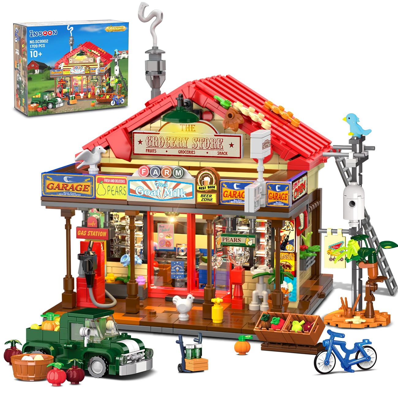 Photo 1 of INSOON Country General Store Building Set for Adults with Lights, 1709 PCS Vintage Shop House Construction Building Block Kit, Home Decor Cabin Architecture Model for Women Men Teens Boys Girls 12+
