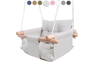 CaTeam - Canvas Baby Swing, Wooden Hanging Swing Seat Chair with Safety Belt, Durable Baby Swing Chair, Outdoor and Indoor Swing for Kids, Mounting Hardware Included, Gray