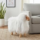 Decorative Faux Fur Sheep Sculpture Ornament for Home Design - Stylish Living Room, Bathroom, Office, and Room Decor Display - Unique Entryway, Shelf or Coffee Table Accent Statue - 20", White &amp; Tan