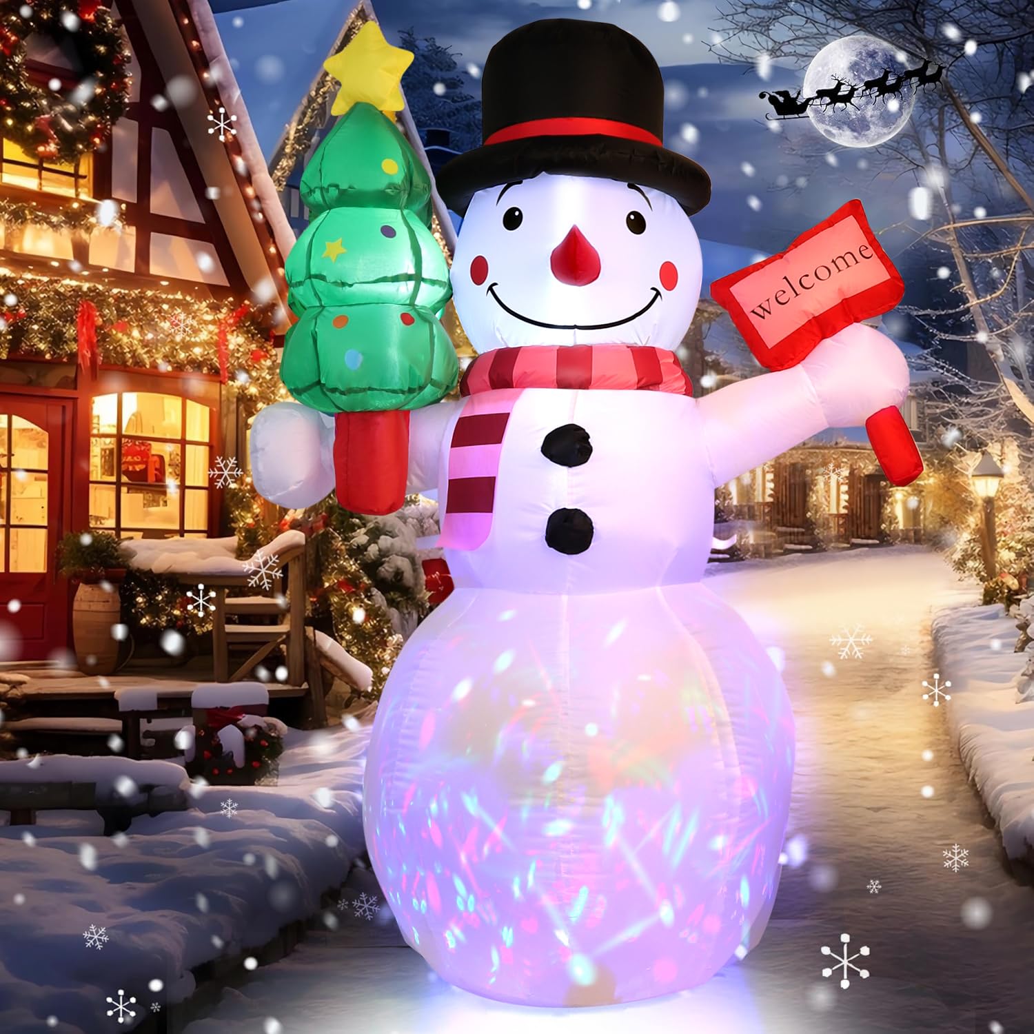 Photo 1 of ***(HEAVILY USED/ MINOR DAMAGE)***5Ft Christmas Inflatables Outdoor Decorations, Christmas Blow up Snowman with LED Lights, Winter Outside Decor for Holiday Party Yard Patio Garden Lawn, Xmas Tree