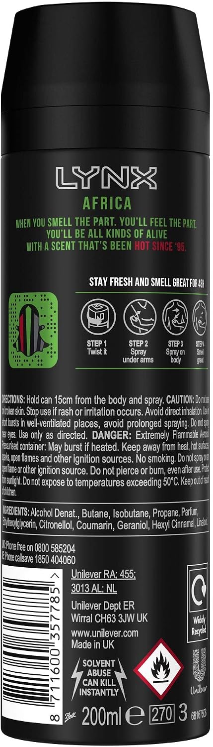 Lynx Africa 48 Hour Fresh Bodyspray for Men 200 ml Pack of 3 - Image 4