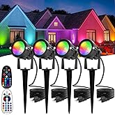 Multi Colored Spotlights Outdoor: RGBW LED Spot Light Plug in 120V Remote Control 16 Color Changing Landscape Light Spot for Lawn Yard Garden Outside Path Tree Holiday Décor, 4 Pack (RGB+Warm White)