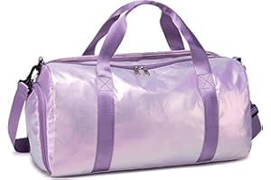 LEDAOU Gym Bag Sports Duffle Bag with Wet Pocket Weekender Overnight Bag with Waterproof Shoe Pouch and Air Hole for Women Girls Travel Foldable Bag (Metallic Purple)