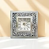 Diamond Table Clock, 5.9" Crystal Glass Mirrored Decorative Rhinestone Desk Clock Crushed Diamond Home Decoration Small Squar