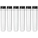 6 Pcs Plastic Test Tubes with Caps, 40ml Clear Test Tube Containers 25 x 140 mm, Reusable Tubes for Candy Storage, Party Favors, Beads, Bath Salts &amp; Lab Experiments (6, Black)