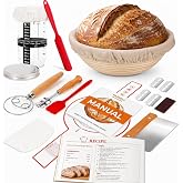 Complete Sourdough Starter Kit, Bread Baking Supplies, 9'' Round Banneton Bread Proofing Basket with Glass Sourdough Starter Jar &amp; Tools, Bakery Accessories for Bread Making Baking Fermentation
