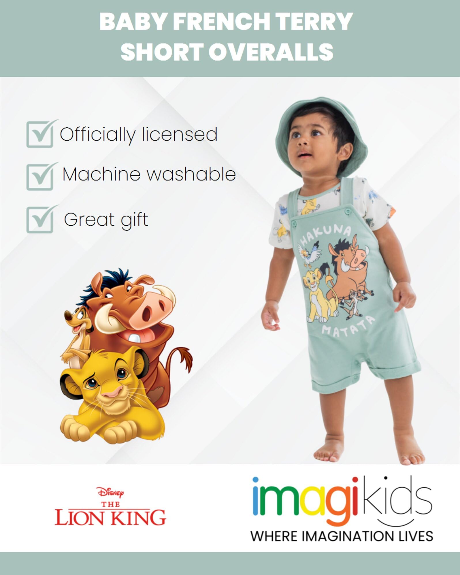 Disney Junior Baby French Terry Short Overalls, T-Shirt and Hat 3 Piece Outfit Set Newborn to Infant Sizes (OS - 24 Months)
