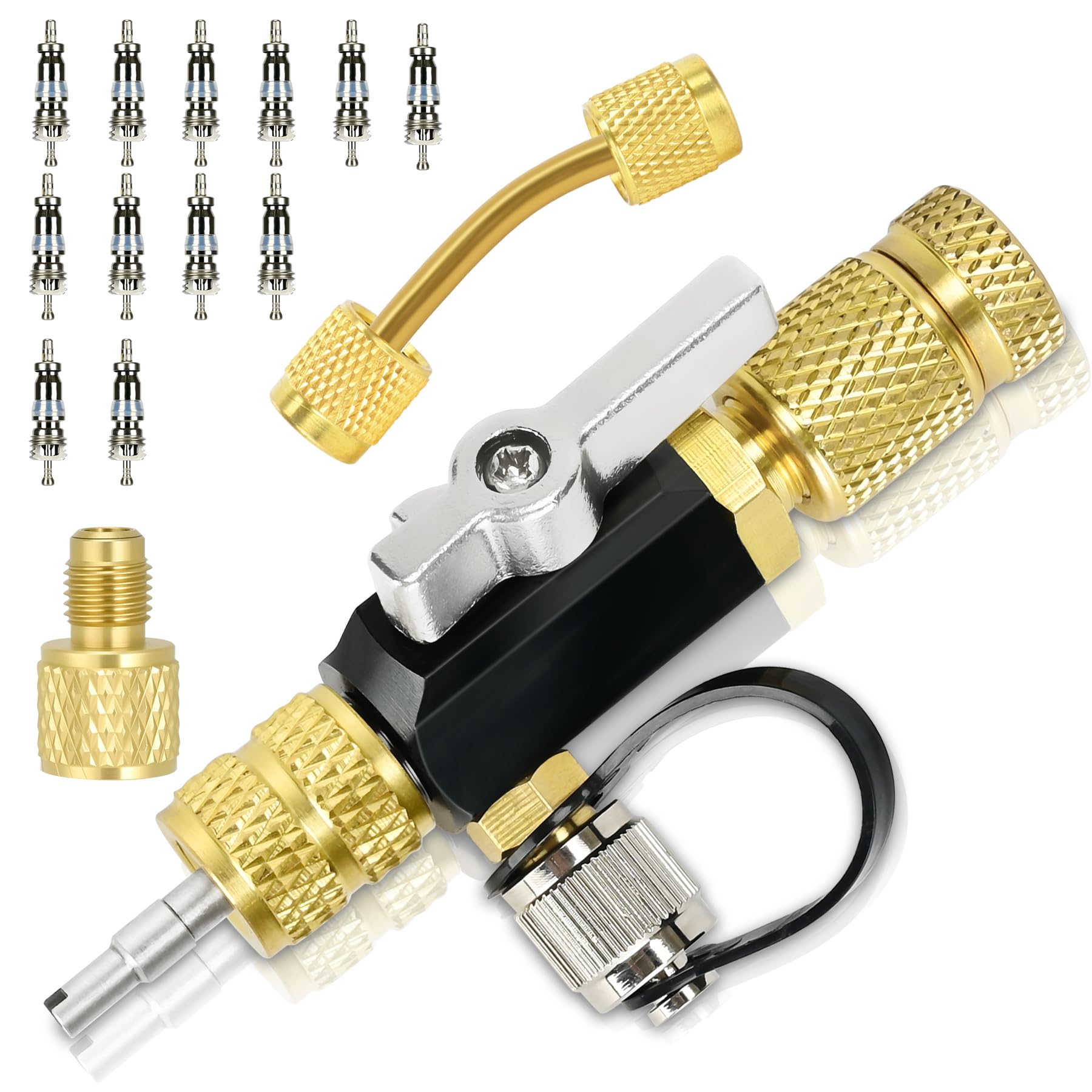 Photo 1 of Upgrade Valve Core Removal Tool& 1/4" SAE Extension Connector Fitting&12Pcs Valve Cores, 2 Sizes 1/4"&5/16",Vacuum-Rated Core Removal Tool HVAC, 20 Microns Vacuum, Essential HVAC Tools