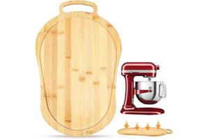 Ottkids Mixer Slider Mat Compatible With KitchenAid 5-8 Qt Bowl Lift Mixer,Bamboo Appliance Sliding Mat,Kitchen Countertop Storage Accessories Mixer Moving Tray Attachments,with Handle