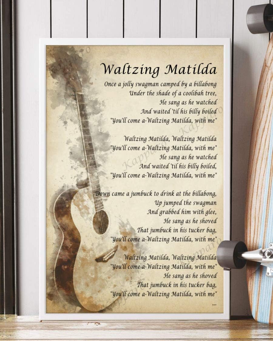 Amazon Com Kapparo Decor Gift Waltzing Matilda Song Lyrics Portrait Poster Guitar V1 Wall Art Print 16 X 24 Kitchen Dining amazon com